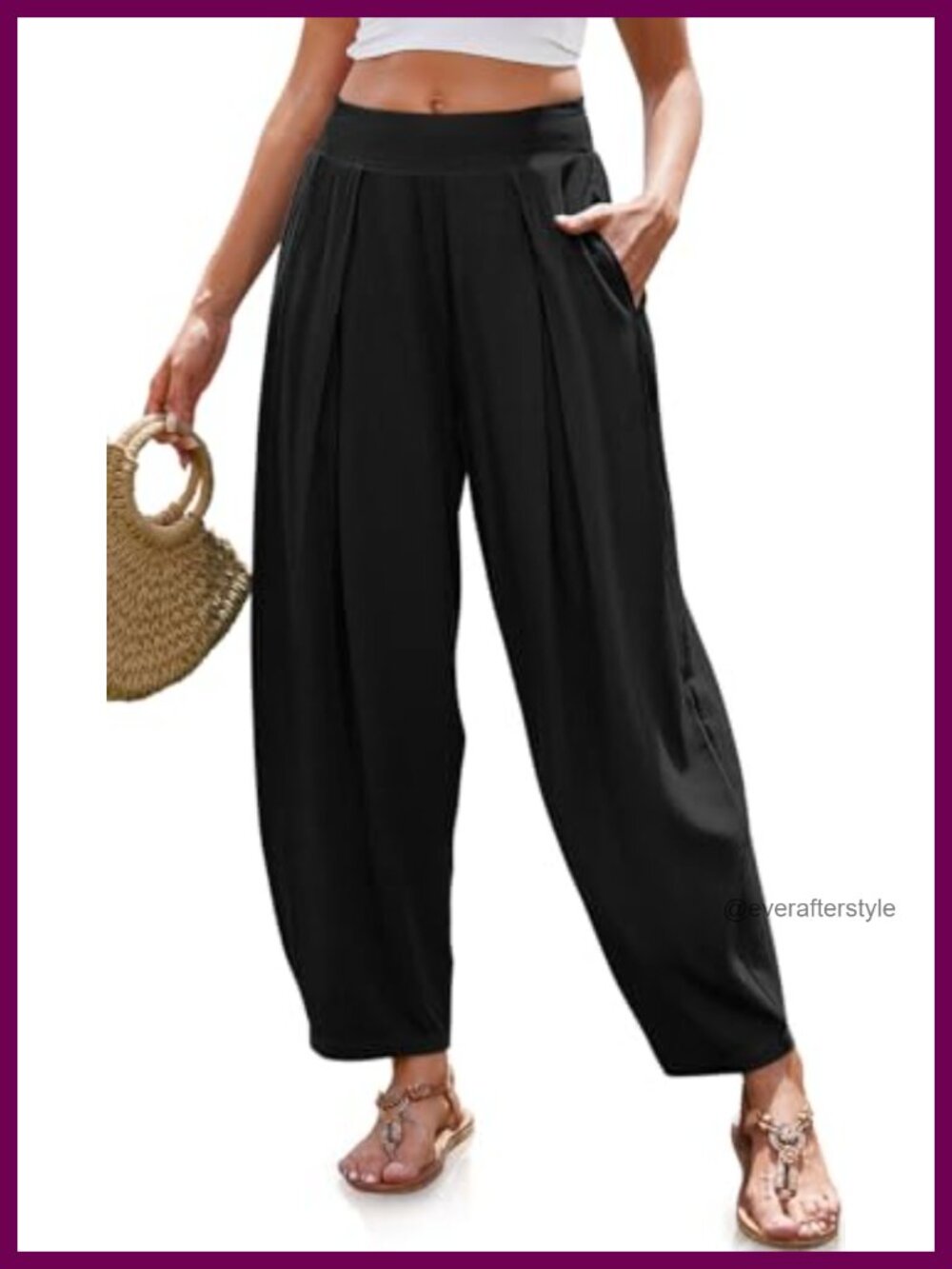 Linen Harem Pants Loose Fit Boho with Pockets Casual